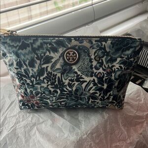 Tory Burch Blue and White Cosmetic Bag with Floral Design